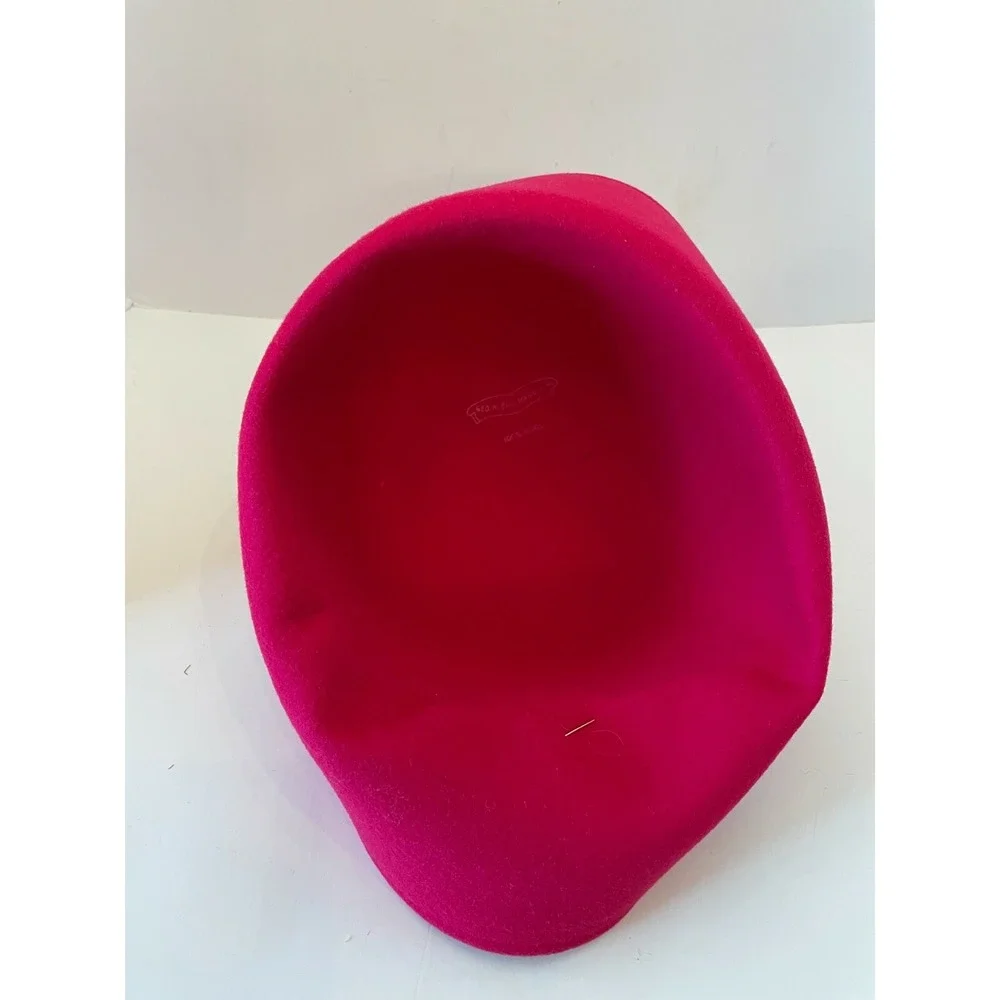 Geo W. Bollman & Co. Womens High Rim Derby Hat OS‎ Pink 100% Wool Floral Hat Pin